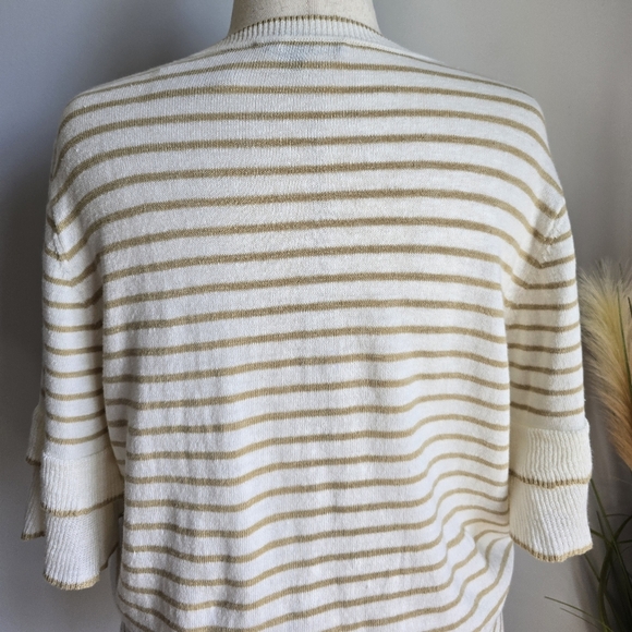Ann Taylor New Coastal Striped Linen Blend Ruffle Sleeve Knit Top Size Large - Picture 8 of 13